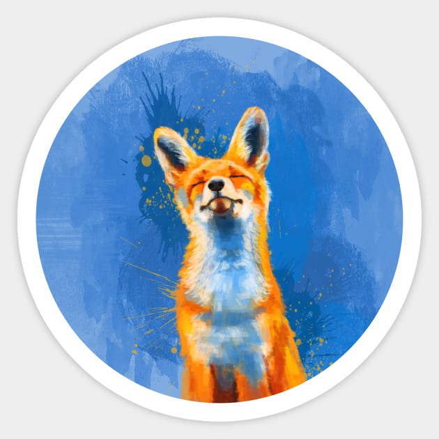 Happy Fox - blue fox illustration Sticker by Flo Art Studio